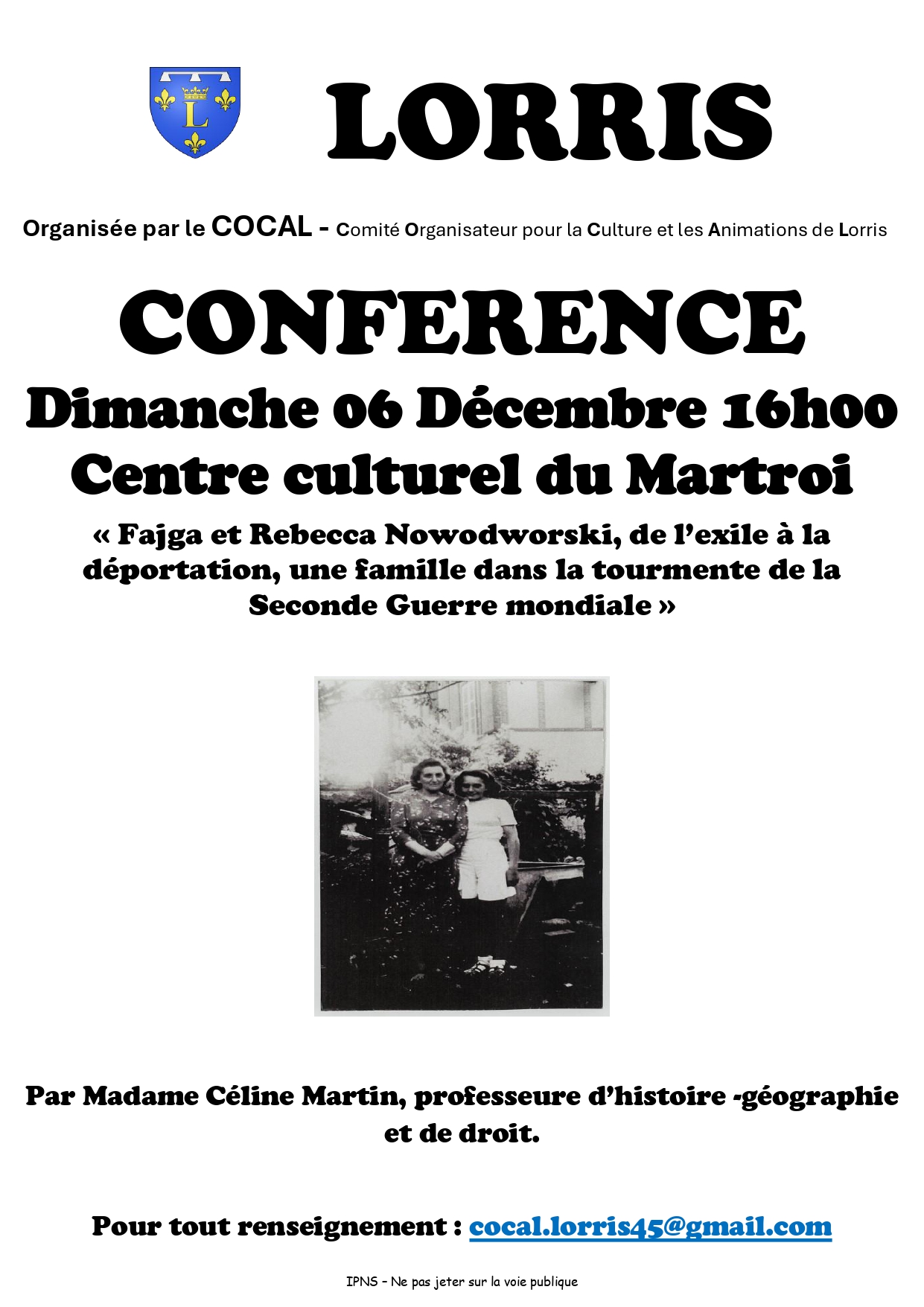 Conférence "Fajga et Rebecca Nowodworski, de l’exile à la déportation, une famille dans la tourmente de la Seconde Guerre mondiale "