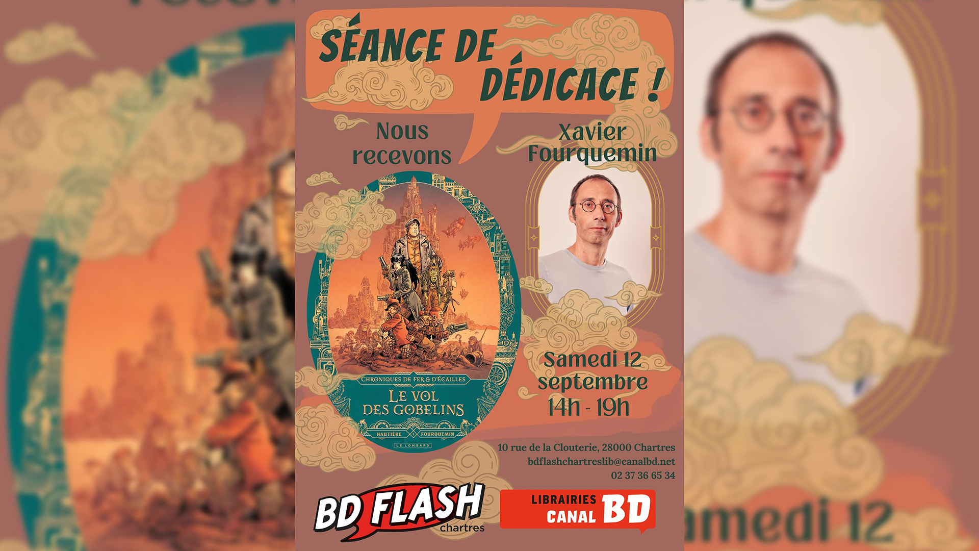 Séance de dédicace de Xavier Fourquemin pour Chroniques de Fer et d'Écailles