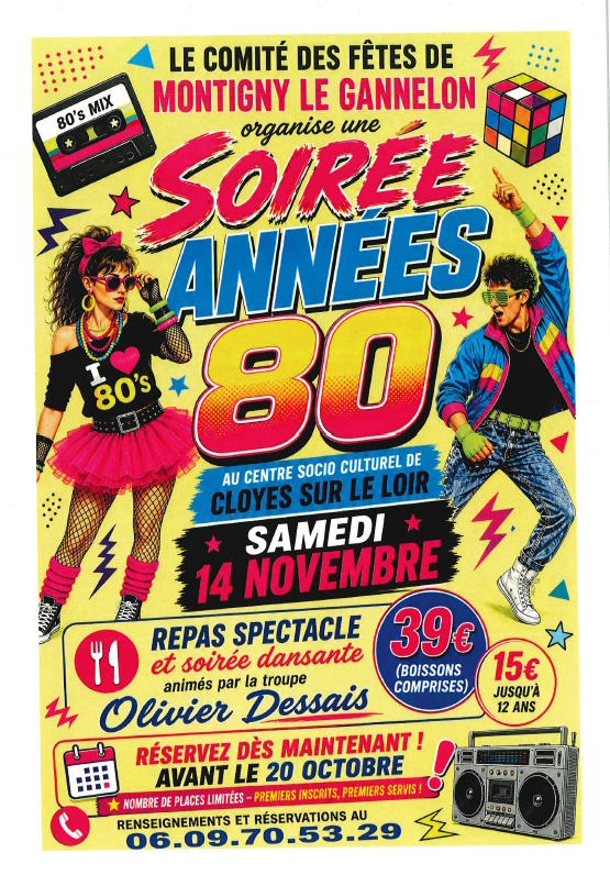 Soirée repas spectacle années 80