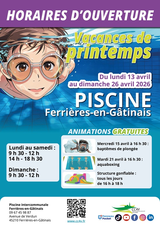 Ouverture vacances de printemps : piscine de Ferrières