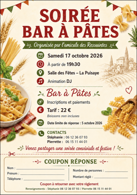 Soirée - Bar à Pâtes