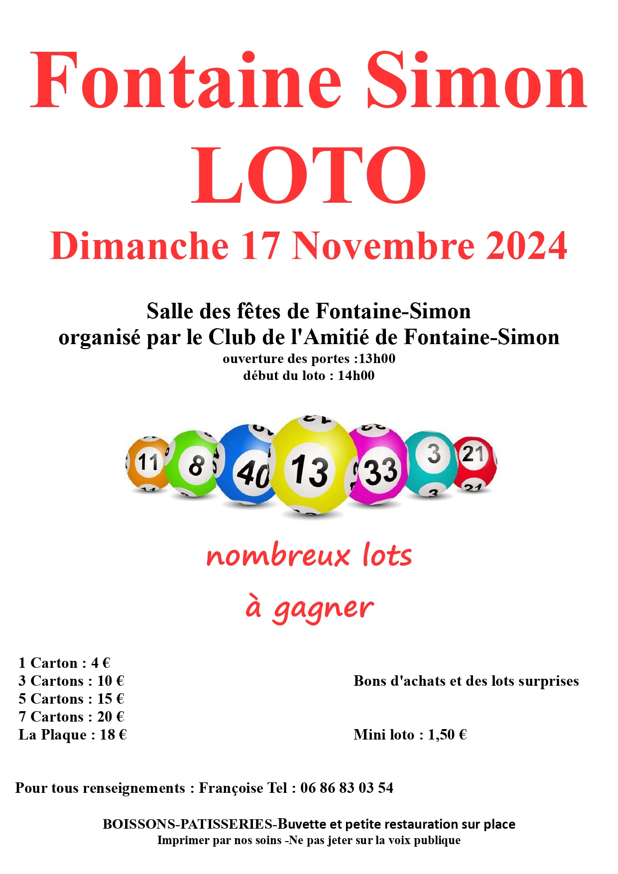 Loto organisé par le Club de l'Amitié de Fontaine Simon