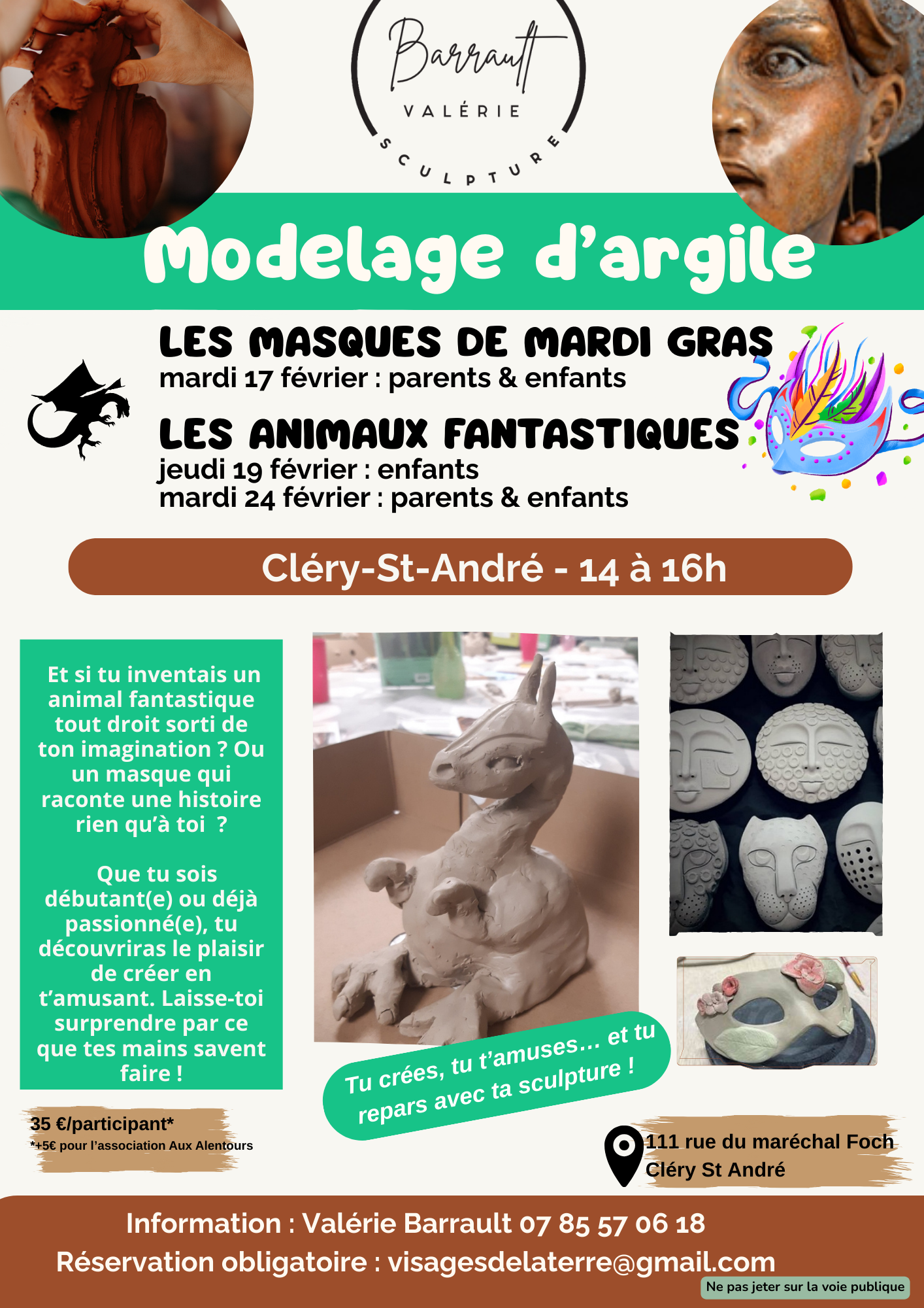 ATELIER DE MODELAGE D'ARGILE ADULTES & ENFANTS - masques de mardi Gras - photo 3