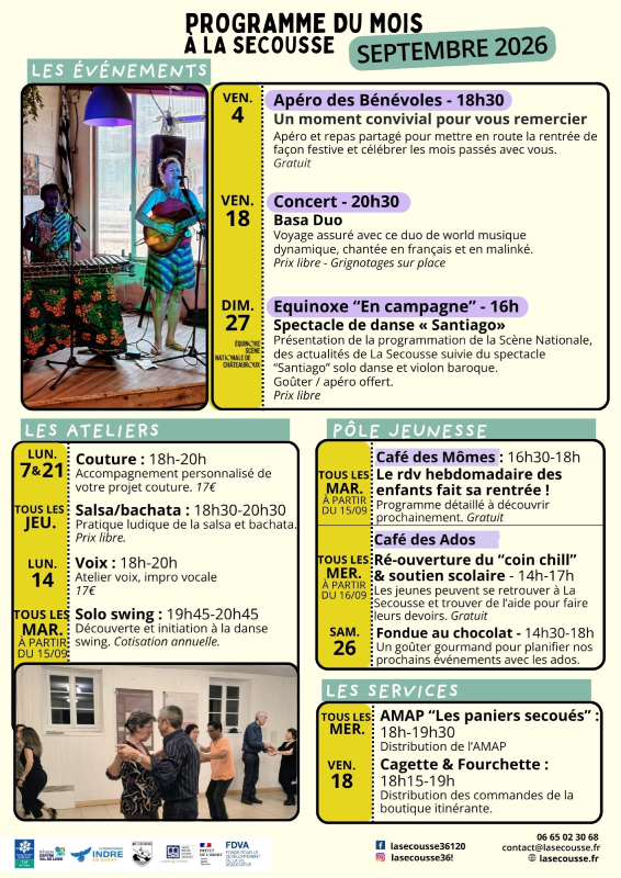 Programmation du mois à la Secousse