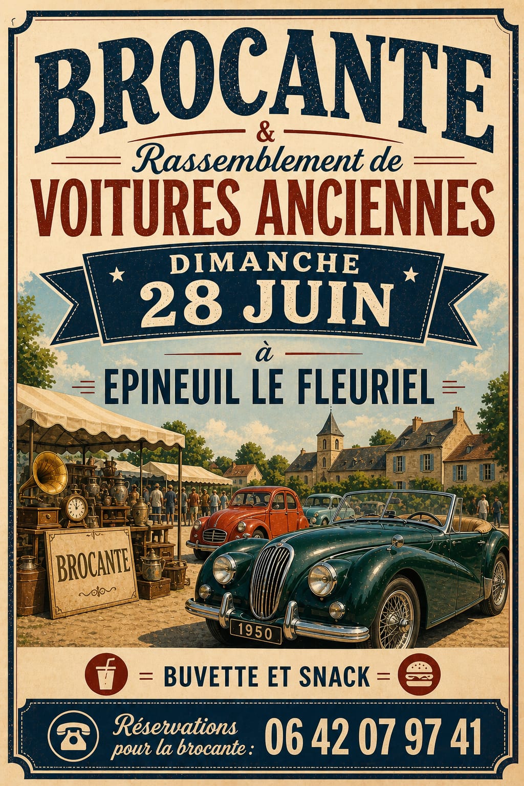 Brocante et rassemblement de voitures anciennes — visuel événement