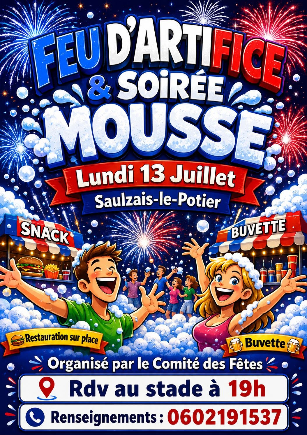 Feu d'artifice et soirée mousse