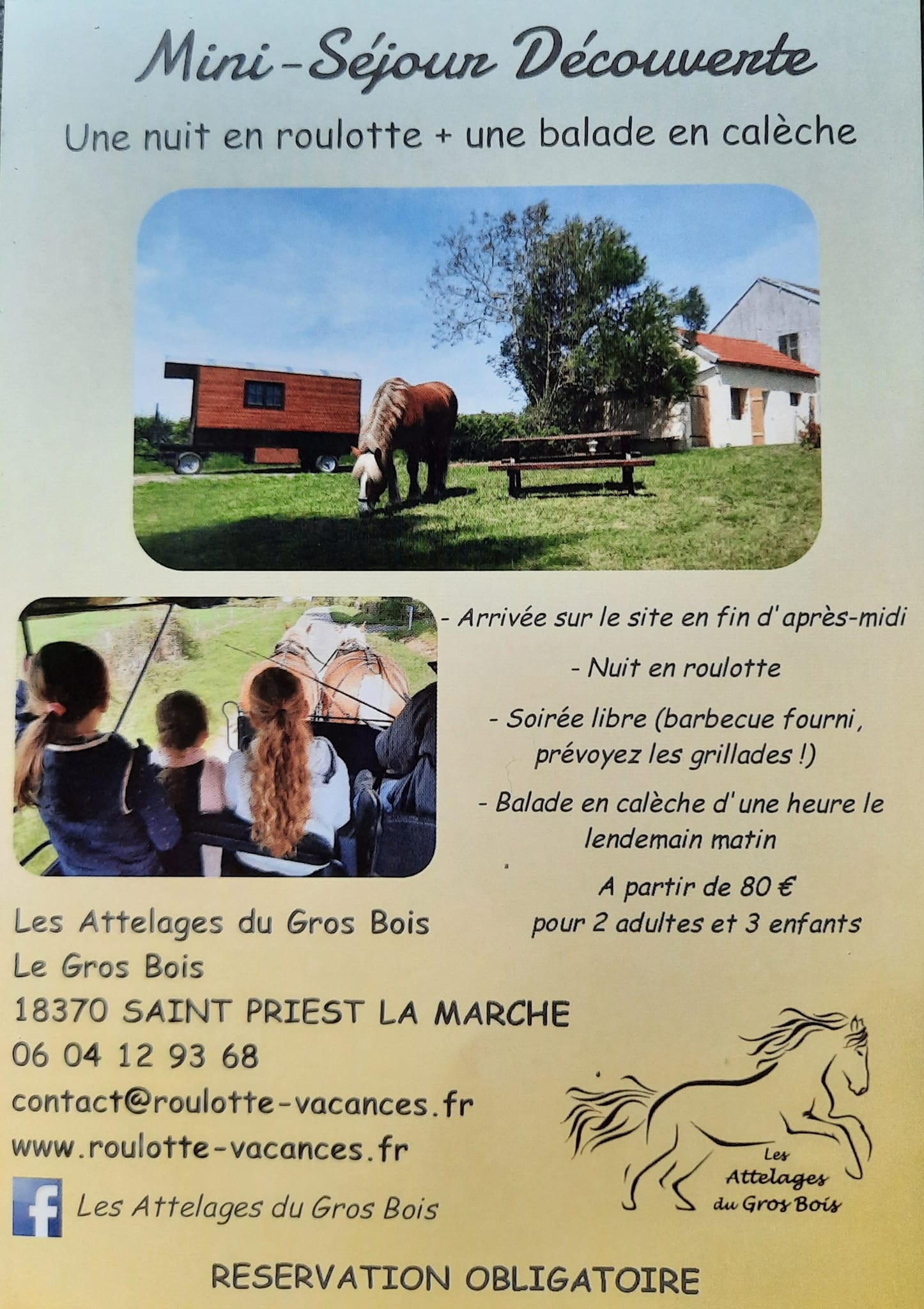 Mini séjour découverte nuit en roulotte et balade en calèche  France Centre-Val de Loire Cher Saint-Priest-la-Marche 18370