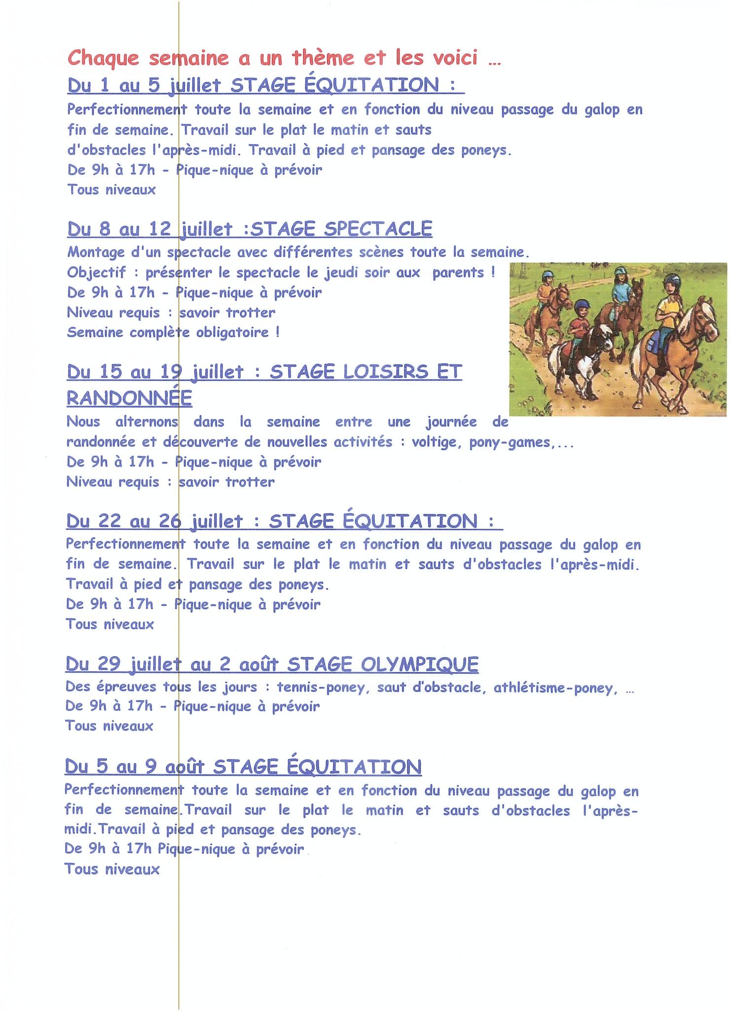 Centre equestre Etrier Wallon Spécial vacances D'Été null France null null null null