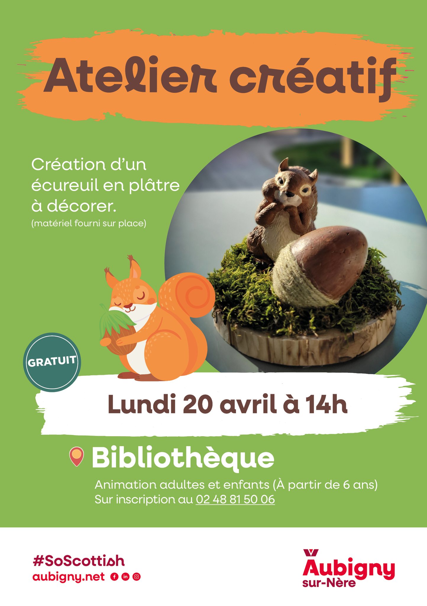 Atelier créatif : création d'un écureuil en plâtre à décorer — visuel événement