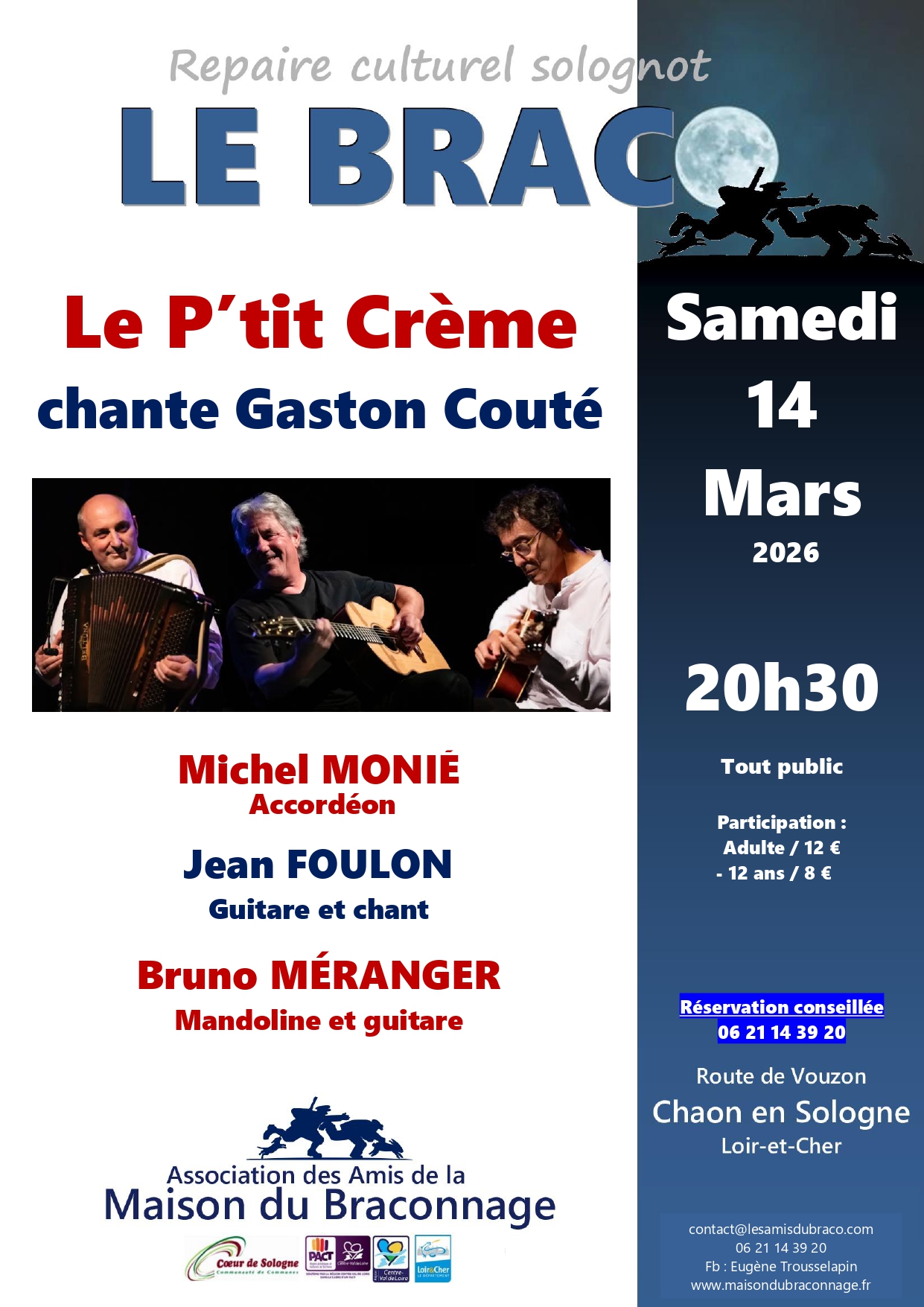 Concert Le P'tit Crème chante Gaston Couté à la Maison du Braconnage de Chaon