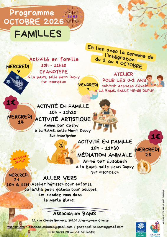 Les rendez-vous d'octobre à la BAMS