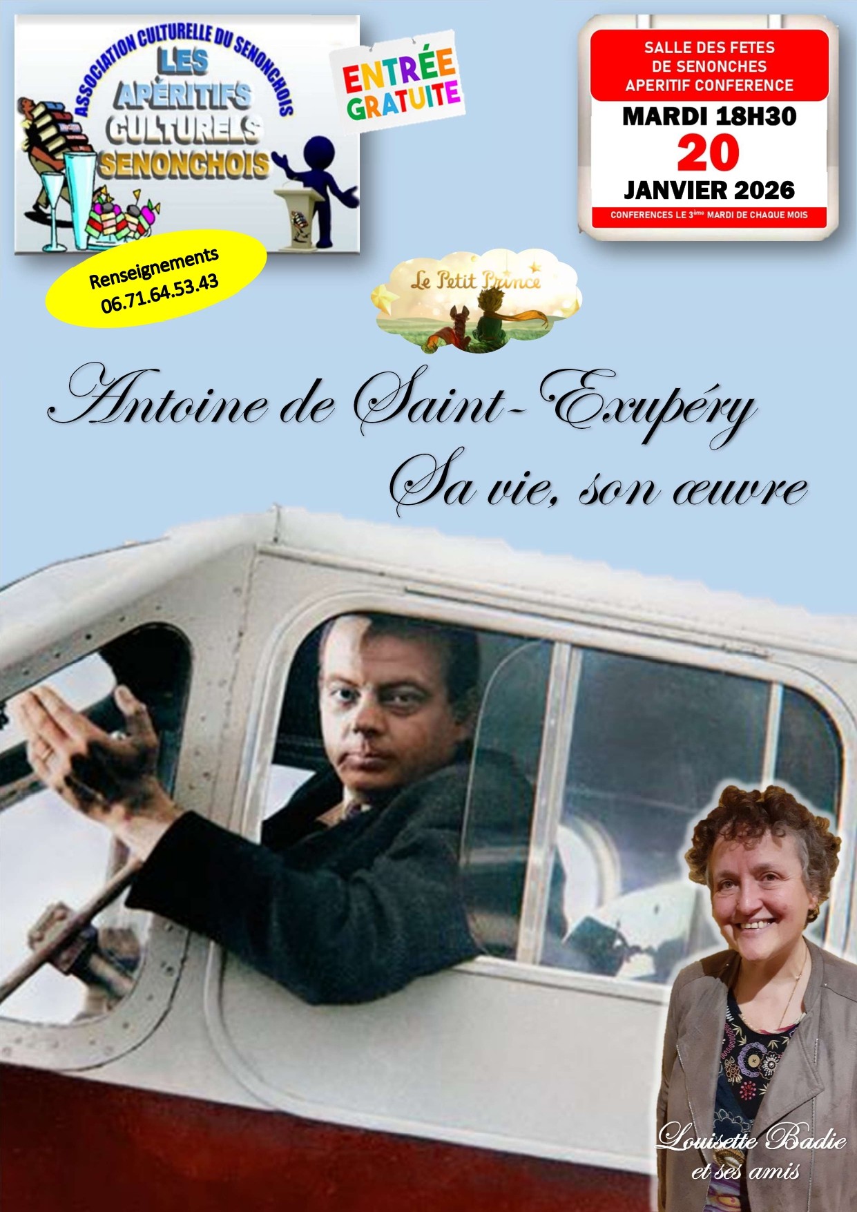 Apéritif conférence Antoine de Saint Exupery sa vie son oeuvre