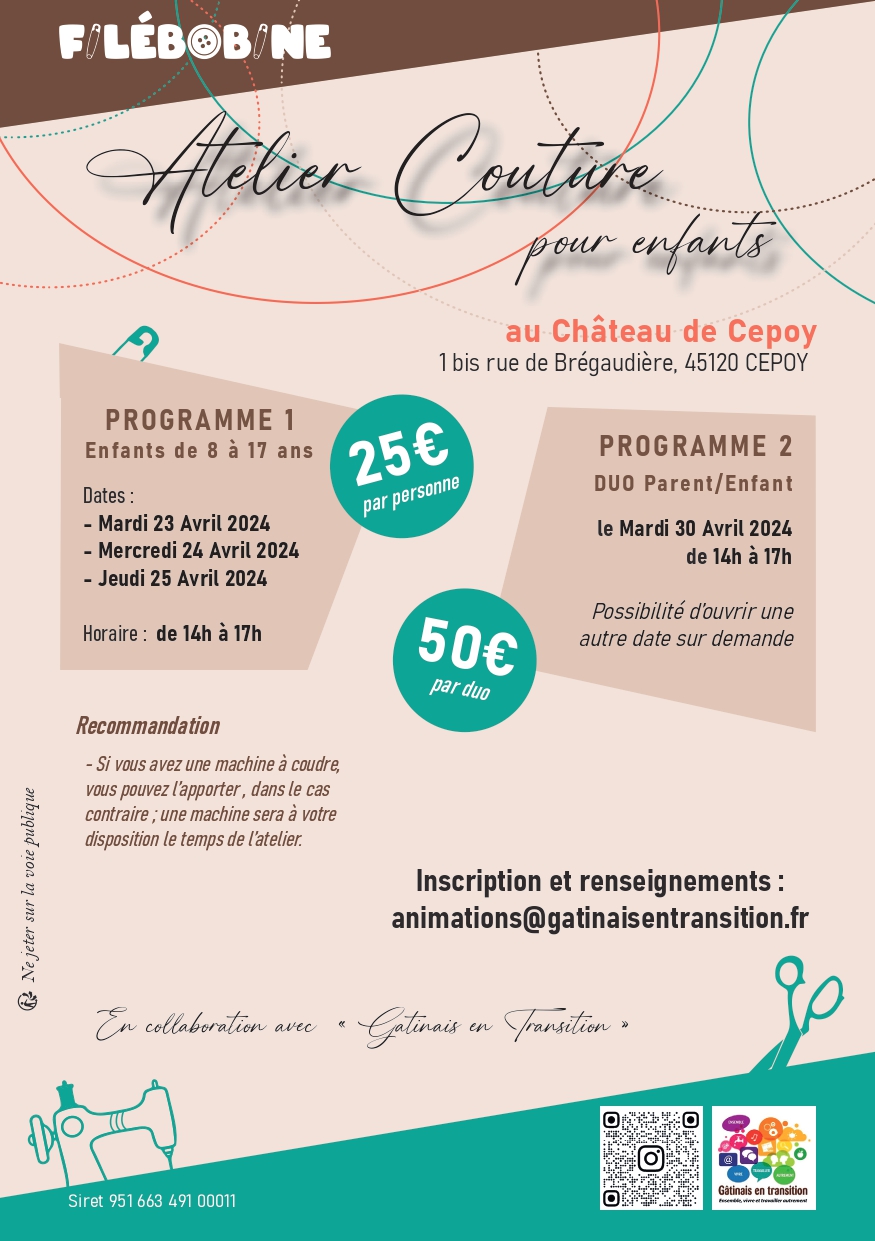 Atelier couture duo parent/enfant Le 30 avr 2024