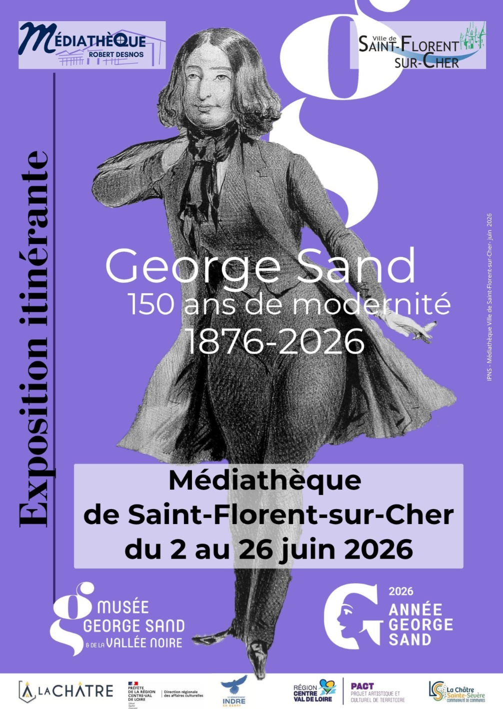 Exposition : George Sand - 150 ans de modernité à la Médiathèque de Saint-Florent-sur-Cher — visuel événement