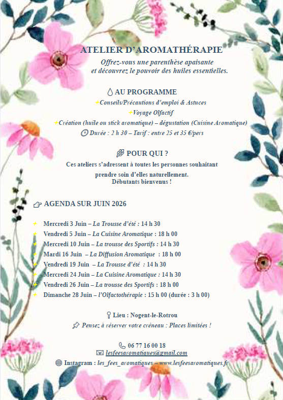 Ateliers d'aromathérapie de juin par Les Fées Aromatiques