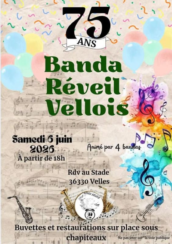 Les 75 ans de la Banda Réveil Vellois — visuel événement