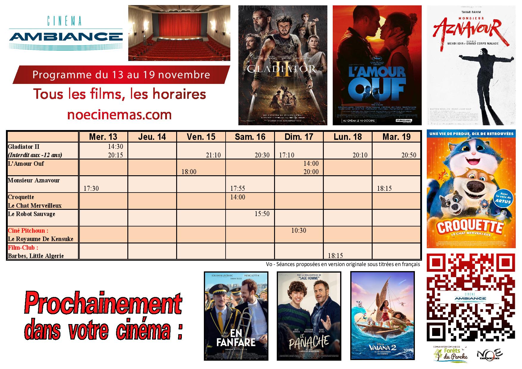 Programme cinéma du 13 au 19 novembre