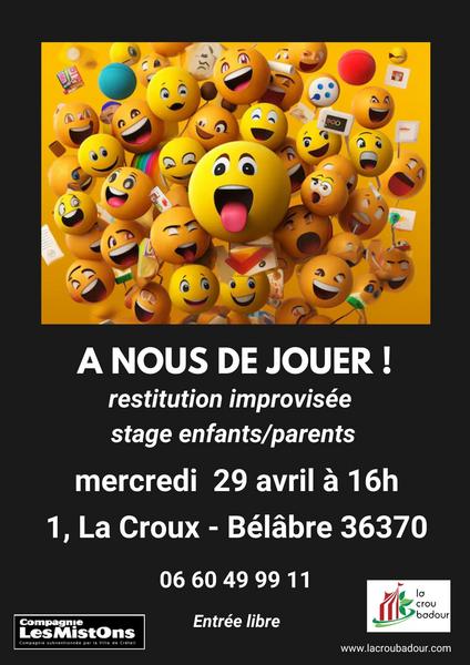 A nous de jouer ! (restitution stage impro enfants/parents) — visuel événement