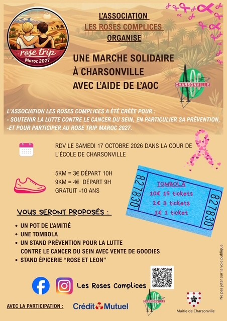 Octobre Rose - Les Roses complices - marche solidaire avec l'AOC de Charsonville