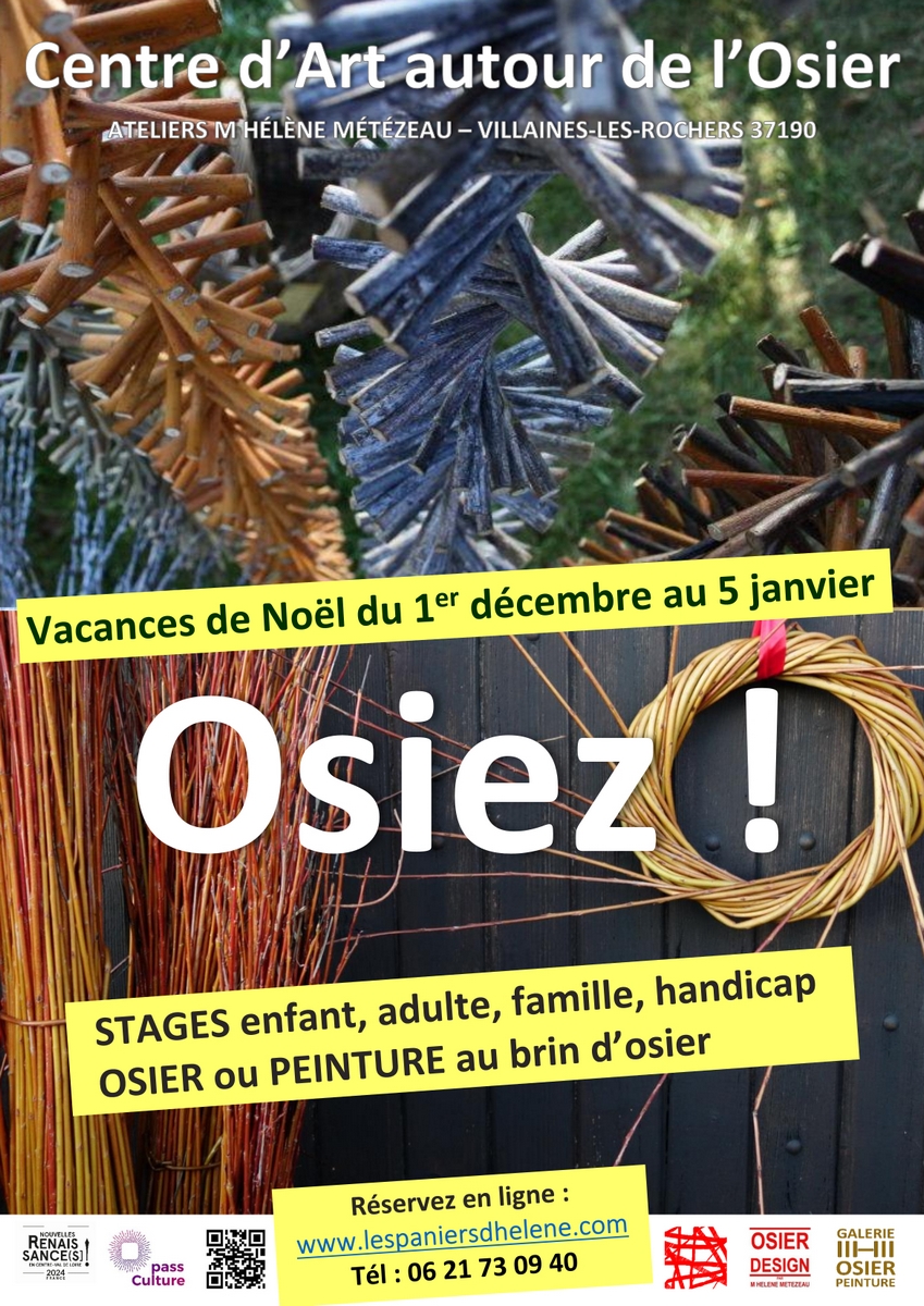 Ateliers pour tous à partir de 3 ans, stage osier pendant les vacances de Noël. Ateliers MH Métézeau – Centre d’Art autour de l’Osier